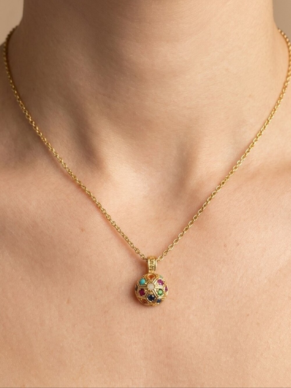 D'Orlan Buried Treasure 22kt Gold Plated Multi-Stone Vintage Pendant Necklace